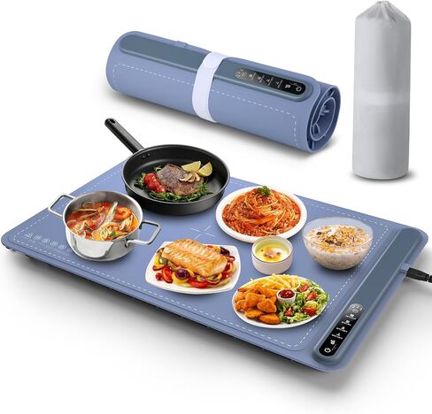 Food Warming Mat Electric Warming Tray Silicone with Full Surface Heating 4 Temperature Timming Settings and Child-Lock, Portable Food Warmers for Parties Buffet Gatherings Countertop in Saudi Arabia