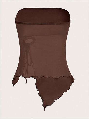 SOLY HUX Women's Mesh Drawstring Split Tube Top Strapless Sleeveless Asymmetrical Hem Summer Tops in Saudi Arabia