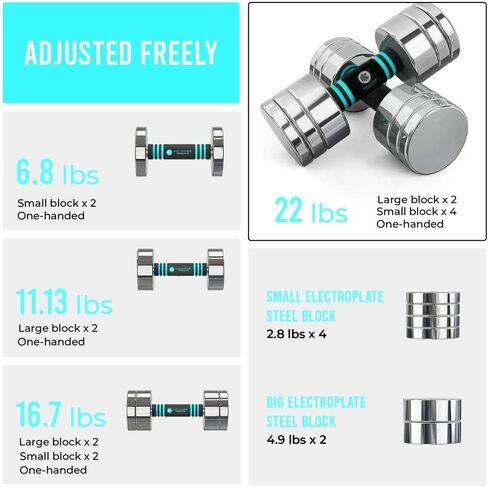 Mc-Core Products Blue McCore Adjustable dumbbell set - 11 22 Lbs dumbbells, weights for home or office use, Portable sets, Soft Grip Weight comfort, dumbbells set | Blue Dumb bells in Saudi Arabia