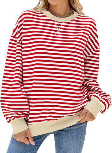 Women's Long Sleeve Round Neck Sweatshirt Loose T Shirt Blouses Tops in Saudi Arabia