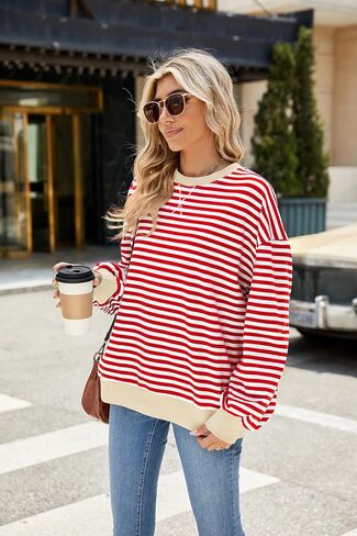Women's Long Sleeve Round Neck Sweatshirt Loose T Shirt Blouses Tops in Saudi Arabia