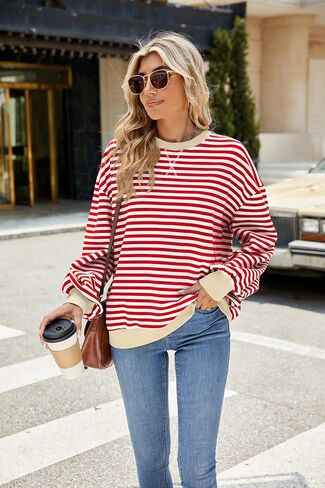 Women's Long Sleeve Round Neck Sweatshirt Loose T Shirt Blouses Tops in Saudi Arabia