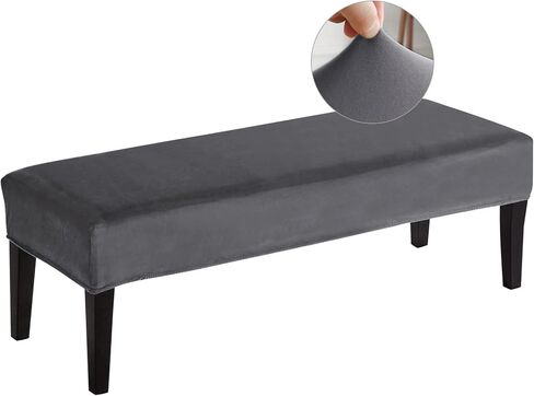 غطاء مقعد طعام مخملي مطاطي من cjc - غطاء مقعد قابل للإزالة مع شريط أنيق قابل للغسل وغطاء كرسي مستطيل لغرفة المعيشة وغرفة النوم والمطبخ (رمادي داكن، مخملي) in Kuwait