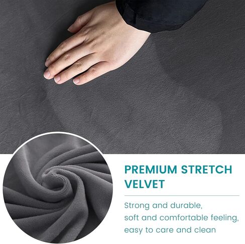 غطاء مقعد طعام مخملي مطاطي من cjc - غطاء مقعد قابل للإزالة مع شريط أنيق قابل للغسل وغطاء كرسي مستطيل لغرفة المعيشة وغرفة النوم والمطبخ (رمادي داكن، مخملي) in Kuwait