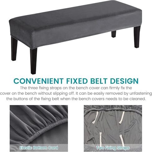 غطاء مقعد طعام مخملي مطاطي من cjc - غطاء مقعد قابل للإزالة مع شريط أنيق قابل للغسل وغطاء كرسي مستطيل لغرفة المعيشة وغرفة النوم والمطبخ (رمادي داكن، مخملي) in Kuwait