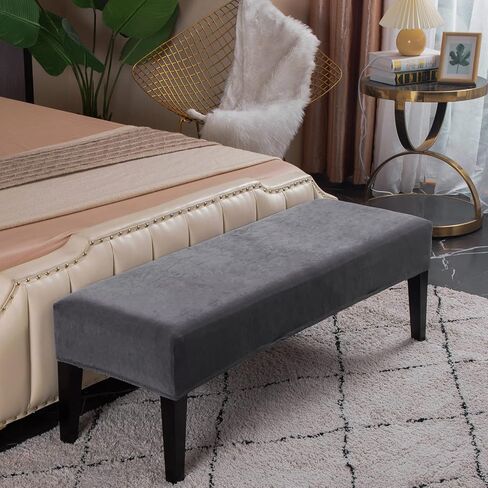 غطاء مقعد طعام مخملي مطاطي من cjc - غطاء مقعد قابل للإزالة مع شريط أنيق قابل للغسل وغطاء كرسي مستطيل لغرفة المعيشة وغرفة النوم والمطبخ (رمادي داكن، مخملي) in Kuwait