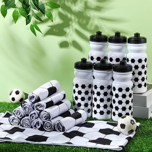 24 Pcs Soccer Party Favors Including 12 Pcs 20 oz Plastic Soccer Water Bottles Bulk 12 Pcs 40"x12" Soccer Cooling Towels Breathable Towel for Soccer Team Gift in Saudi Arabia