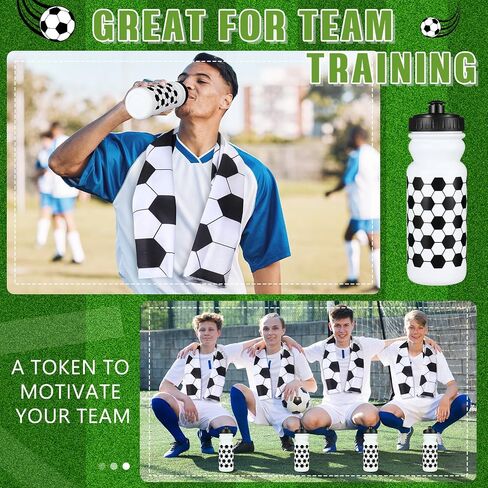 24 Pcs Soccer Party Favors Including 12 Pcs 20 oz Plastic Soccer Water Bottles Bulk 12 Pcs 40"x12" Soccer Cooling Towels Breathable Towel for Soccer Team Gift in Saudi Arabia