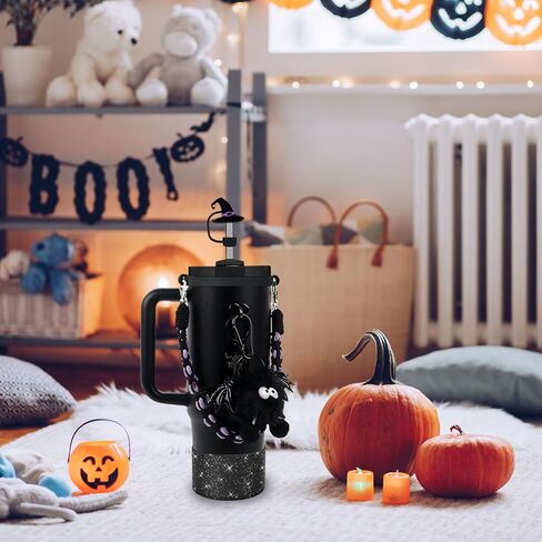 BELSITA Halloween Stanley Cup Accessories Set, Black Devil Brid Witch Hat Straw Cap Straw Cap Water Bottle Handle Strap, Silicone Stanley Cup Boot, Stanley Charms for Stanley Cup 30/40oz Tumble in Kuwait