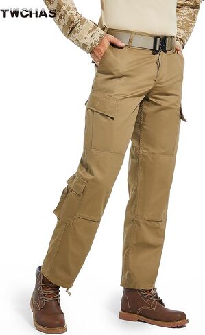 بنطال تكتيكي للرجال، 8 جيوب، ركبتين بطبقتين، سروال كارجو من نسيج قطني CVC لأداء المشي لمسافات طويلة في العمل in Kuwait