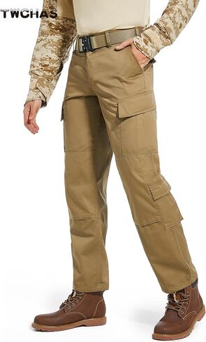 بنطال تكتيكي للرجال، 8 جيوب، ركبتين بطبقتين، سروال كارجو من نسيج قطني CVC لأداء المشي لمسافات طويلة في العمل in Kuwait