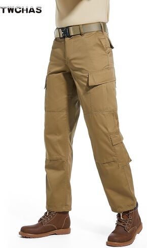 بنطال تكتيكي للرجال، 8 جيوب، ركبتين بطبقتين، سروال كارجو من نسيج قطني CVC لأداء المشي لمسافات طويلة في العمل in Kuwait