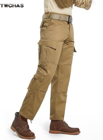 بنطال تكتيكي للرجال، 8 جيوب، ركبتين بطبقتين، سروال كارجو من نسيج قطني CVC لأداء المشي لمسافات طويلة في العمل in Kuwait