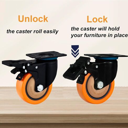 4'' Plate Casters Wheels, Swivel Rolling Castors with Double Brake, Heavy Duty Furniture Locking Wheels, Pack of 4, Total Load 860 Lbs in Saudi Arabia