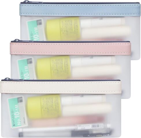 Mesh Pen Bag, 3 Pcs Mesh Zipper Pouch, Multipurpose Clear Pencil Case Organizer Stationery Storage Bag, Clear Zipper Pouches for Office Supplies Cosmetics Makeup Travel Accessories in Saudi Arabia