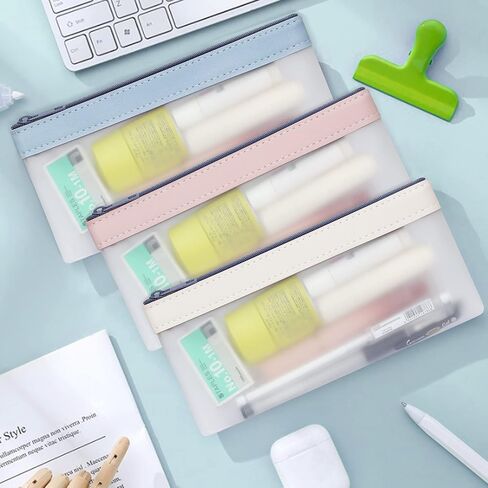 Mesh Pen Bag, 3 Pcs Mesh Zipper Pouch, Multipurpose Clear Pencil Case Organizer Stationery Storage Bag, Clear Zipper Pouches for Office Supplies Cosmetics Makeup Travel Accessories in Saudi Arabia