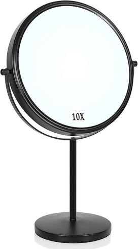 15" Tall Tabletop Makeup Mirror with Magnification 8" Large Free Standing Vanity Mirror 1X/10X Magnifying Mirror with Stand,Classic Round Desktop Make Up Mirror for Bathroom Bedroom,No Light in Saudi Arabia