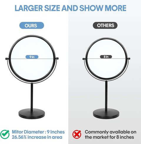 15" Tall Tabletop Makeup Mirror with Magnification 8" Large Free Standing Vanity Mirror 1X/10X Magnifying Mirror with Stand,Classic Round Desktop Make Up Mirror for Bathroom Bedroom,No Light in Saudi Arabia