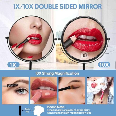 15" Tall Tabletop Makeup Mirror with Magnification 8" Large Free Standing Vanity Mirror 1X/10X Magnifying Mirror with Stand,Classic Round Desktop Make Up Mirror for Bathroom Bedroom,No Light in Saudi Arabia