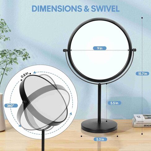 15" Tall Tabletop Makeup Mirror with Magnification 8" Large Free Standing Vanity Mirror 1X/10X Magnifying Mirror with Stand,Classic Round Desktop Make Up Mirror for Bathroom Bedroom,No Light in Saudi Arabia
