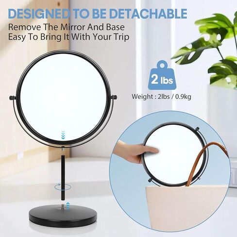15" Tall Tabletop Makeup Mirror with Magnification 8" Large Free Standing Vanity Mirror 1X/10X Magnifying Mirror with Stand,Classic Round Desktop Make Up Mirror for Bathroom Bedroom,No Light in Saudi Arabia