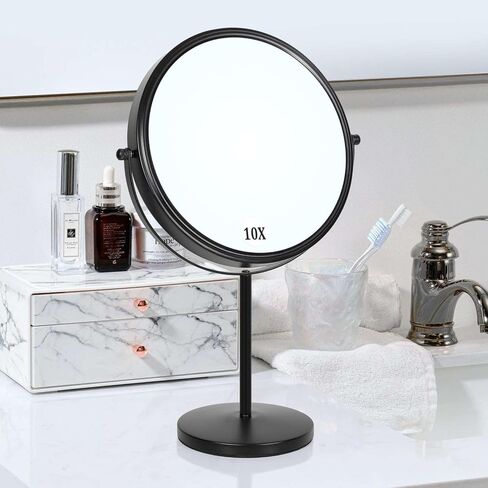 15" Tall Tabletop Makeup Mirror with Magnification 8" Large Free Standing Vanity Mirror 1X/10X Magnifying Mirror with Stand,Classic Round Desktop Make Up Mirror for Bathroom Bedroom,No Light in Saudi Arabia