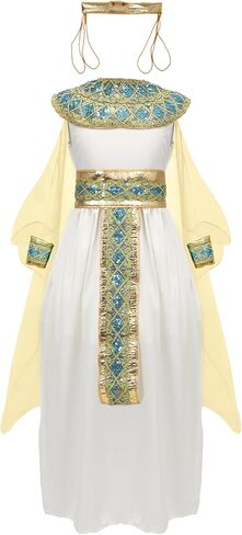 Girls Cleopatra Costume Kids Egyptian Costume Dress Cape Belt Collar Headpiece Wrist Cuffs Egyptian Outfit 4-12 Years in Kuwait