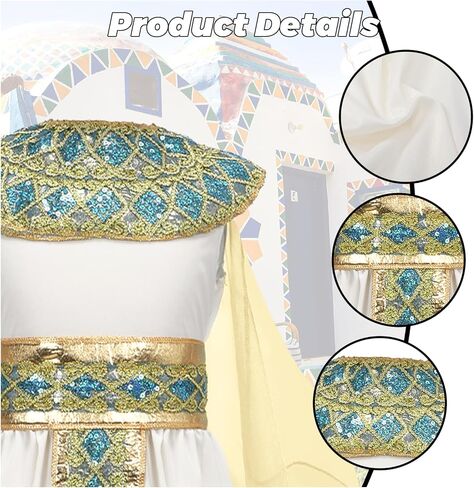 Girls Cleopatra Costume Kids Egyptian Costume Dress Cape Belt Collar Headpiece Wrist Cuffs Egyptian Outfit 4-12 Years in Kuwait