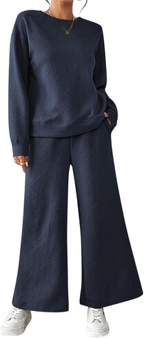 YIJIU Women's Casual 2 Piece Outfits Lounge Sets Long Sleeve Pullover Tops and Drawstring Wide Leg Pants Sweatsuit Tracksuit in Saudi Arabia