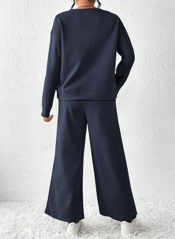 YIJIU Women's Casual 2 Piece Outfits Lounge Sets Long Sleeve Pullover Tops and Drawstring Wide Leg Pants Sweatsuit Tracksuit in Saudi Arabia