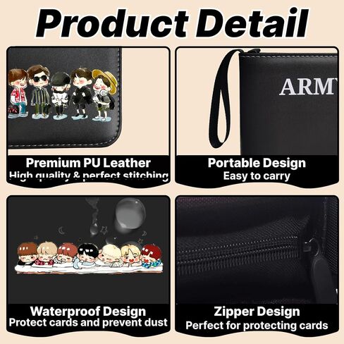 Korean Pop Albums, BT21 Photocard Binder Album, Bangtan Boys Trading PhotoCard Holder Book with 400 Cards Sleeves - idol Cartoon Photo Protect Album Gifts for Boy & Girls - Lomo Card (Black) in Saudi Arabia