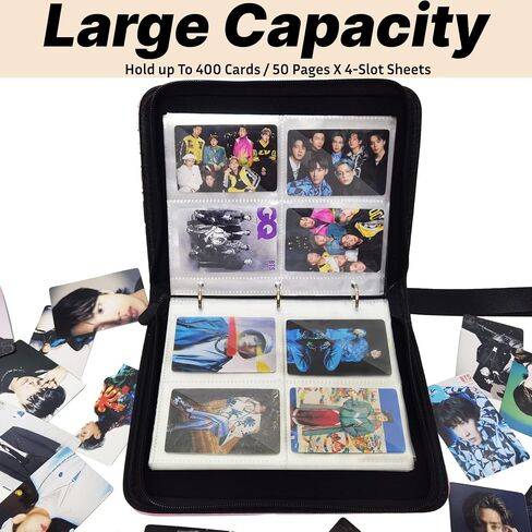 Korean Pop Albums, BT21 Photocard Binder Album, Bangtan Boys Trading PhotoCard Holder Book with 400 Cards Sleeves - idol Cartoon Photo Protect Album Gifts for Boy & Girls - Lomo Card (Black) in Saudi Arabia