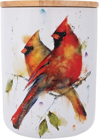 DEMDACO Cardinal Pair Watercolor Red 8 x 5 Ceramic and Wood Medium Canister Jar in Saudi Arabia