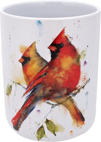 DEMDACO Cardinal Pair Watercolor Red 8 x 5 Ceramic and Wood Medium Canister Jar in Saudi Arabia