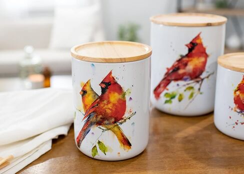 DEMDACO Cardinal Pair Watercolor Red 8 x 5 Ceramic and Wood Medium Canister Jar in Saudi Arabia