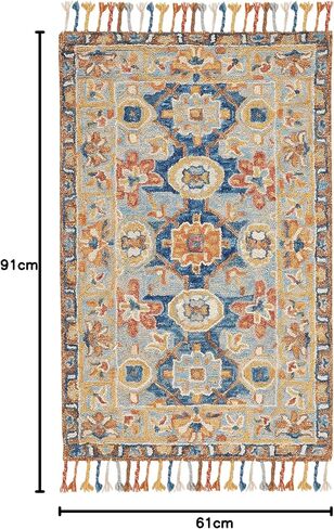 سجادة SAFAVIEH Aspen Collection Runner - 2'3" x 15'، رمادي وكحلي، صوف بوهو مضفر مصنوع يدويًا، مثالي للمناطق ذات حركة المرور العالية في غرفة المعيشة وغرفة النوم (APN110A) in Saudi Arabia