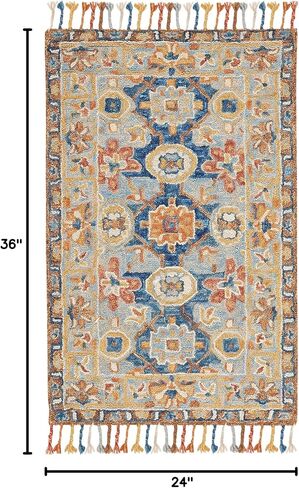 سجادة SAFAVIEH Aspen Collection Runner - 2'3" x 15'، رمادي وكحلي، صوف بوهو مضفر مصنوع يدويًا، مثالي للمناطق ذات حركة المرور العالية في غرفة المعيشة وغرفة النوم (APN110A) in Saudi Arabia