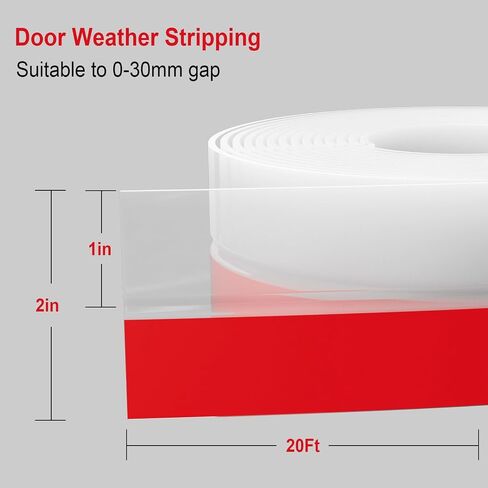 Weather Stripping Door Seal, 2 inch Silicone Door Weather Stripping Door Seal Strip, Side and Bottom Gaps Insulation Strip for Door Frame, Window(20ft) in Saudi Arabia