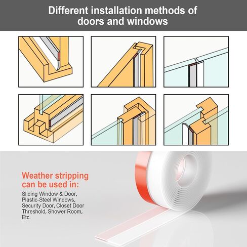 Weather Stripping Door Seal, 2 inch Silicone Door Weather Stripping Door Seal Strip, Side and Bottom Gaps Insulation Strip for Door Frame, Window(20ft) in Saudi Arabia
