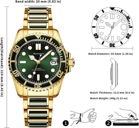 Luxury Automatic Watches for men, Black Jade, Self Winding, Analog Dress wrist watch, Sapphire Crystal, Rotate Bezel(AH6028) in Saudi Arabia