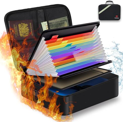 Fireproof Document Box w/Lock & Reflective Strip, Fireproof Waterproof Document Organizer, Safe Bag for Important File Storage, Portable for Travel, for Tax Files, Paper, Certificates(Silver) in Saudi Arabia