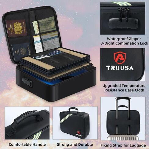 Fireproof Document Box w/Lock & Reflective Strip, Fireproof Waterproof Document Organizer, Safe Bag for Important File Storage, Portable for Travel, for Tax Files, Paper, Certificates(Silver) in Saudi Arabia