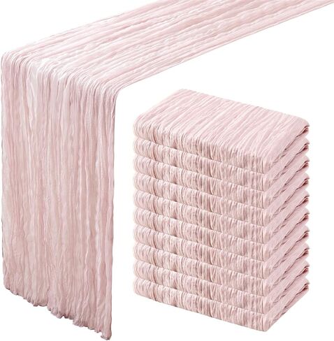 Reyke 10 Pack Dusty Pink Cheesecloth Table Runner for Party 10Ft Pink Gauze Table Runner 35x120 Inch Boho Rustic Cheese Cloth Long Table Runners Romantic Wedding Decor for Baby Bridal Shower Birthday in Saudi Arabia