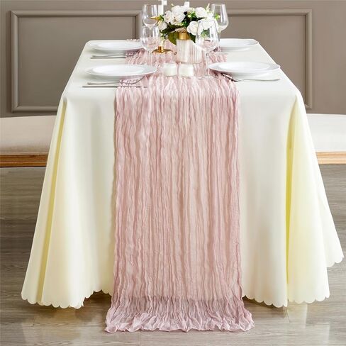 Reyke 10 Pack Dusty Pink Cheesecloth Table Runner for Party 10Ft Pink Gauze Table Runner 35x120 Inch Boho Rustic Cheese Cloth Long Table Runners Romantic Wedding Decor for Baby Bridal Shower Birthday in Saudi Arabia