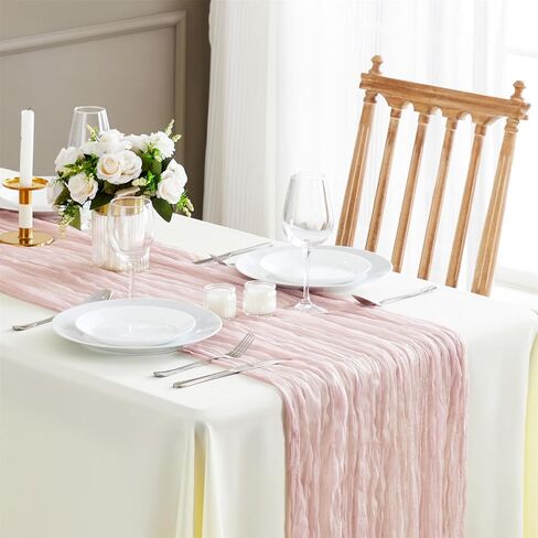 Reyke 10 Pack Dusty Pink Cheesecloth Table Runner for Party 10Ft Pink Gauze Table Runner 35x120 Inch Boho Rustic Cheese Cloth Long Table Runners Romantic Wedding Decor for Baby Bridal Shower Birthday in Saudi Arabia