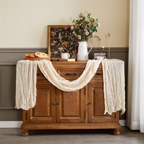 reyke 10 حزمة القماش القطني الوردي المغبر الجدول عداء للحزب 10ft الوردي الشاش الجدول عداء 35x120 بوصة بوهو ريفي الجبن القماش طويل الجدول العداءين رومانسية ديكور الزفاف للطفل الزفاف دش عيد ميلاد in Kuwait