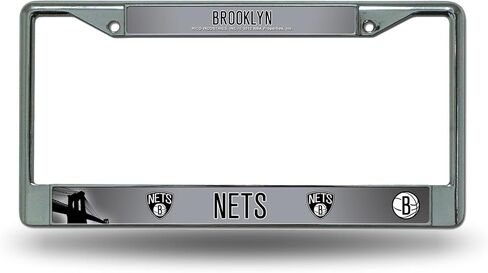 Rico Industries NBA Brooklyn Nets مقاس 12 بوصة × 6 بوصة إطار من الكروم الفضي مع ملصق ملحق للسيارة/الشاحنة/سيارات الدفع الرباعي in Saudi Arabia