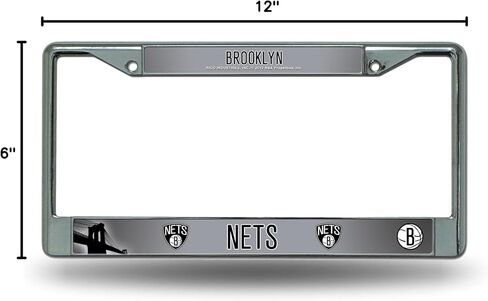 Rico Industries NBA Brooklyn Nets مقاس 12 بوصة × 6 بوصة إطار من الكروم الفضي مع ملصق ملحق للسيارة/الشاحنة/سيارات الدفع الرباعي in Saudi Arabia