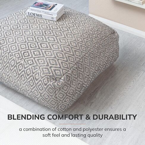 Anji Mountain 100% Handmade & Handcrafted Comfortable Home Décor Pouf Ottoman Footrest for Living Room, Bedroom, Nursery, Kidsroom, Patio Furniture - (34" x 34" x 16"- Gray,Beige) in Saudi Arabia