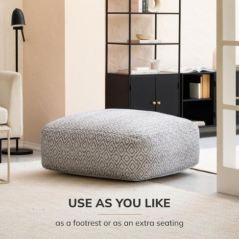 Anji Mountain 100% Handmade & Handcrafted Comfortable Home Décor Pouf Ottoman Footrest for Living Room, Bedroom, Nursery, Kidsroom, Patio Furniture - (34" x 34" x 16"- Gray,Beige) in Saudi Arabia